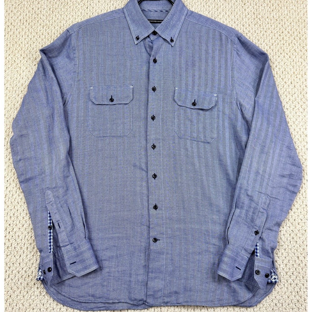 Hammer Made Shirt Mens 41/16 (Large) Blue Herringbone Cashmere Blend Button Up